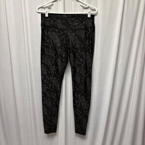 Fabletics Womens Black Floral Leggings Sz Medium Athletic Yoga Athleisure Pants
